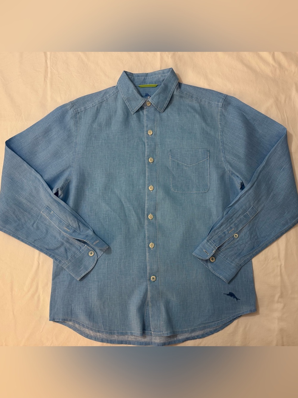 NWОT Linen Tommy Bahama Button Down Shirt Long Sleeve Small Blue